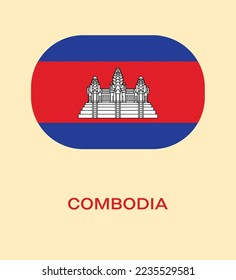 Flag of Cambodia, Cambodia flag vector illustration, Cambodia flag in rounded corner, Button style Cambodia flag.
