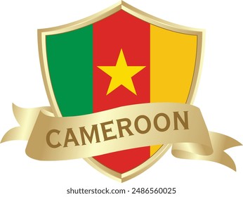 Flag of cameroon as around the metal gold shield with cameroon flag