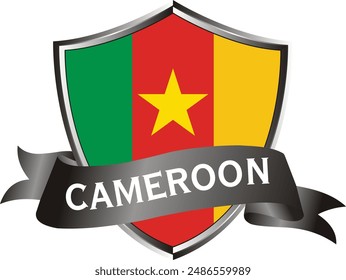 Flag of cameroon as around the metal silver shield with cameroon flag