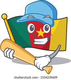 flag cameroon cartoon in character shape playing baseball