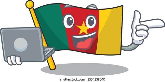 flag cameroon cartoon in character shape with bring laptop