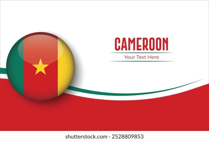 Bandeira de Camarões Círculo isolado no fundo branco com texto. Banner, Poster, vetor, template, Mockup, Plano de Fundo, Mídia Social, Post, 3D.