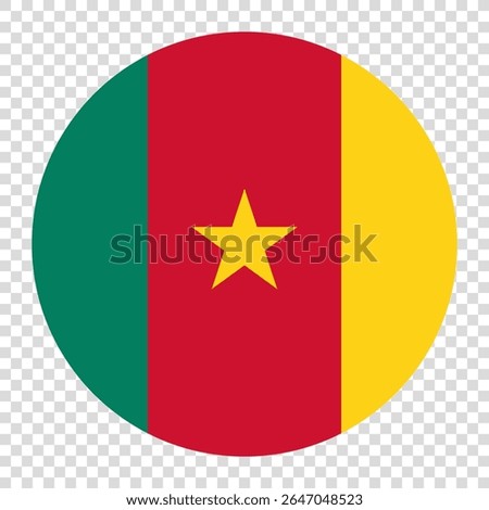 Flag of Cameroon. Cameroon circle flag logo icon computer vector illustration design. Transparent checkerboard background.