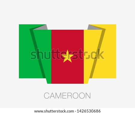 Flag of Cameroon. Flat Icon Waving Flag with Country Name on White Background