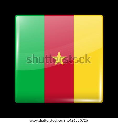 Flag of Cameroon. Glossy Icon Square Shape. Vector Button