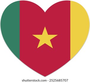 La bandera de Camerún. Icono de bandera en forma de corazón. Color estándar. Bandera de icono de corazón. Ilustración de computadora. Ilustración digital. Ilustración vectorial.