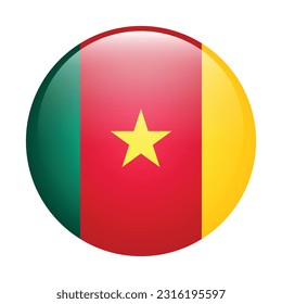 The flag of Cameroon. Flag icon. Standard color. The round flag. 3d illustration. Computer illustration. Digital illustration. Vector illustration.
