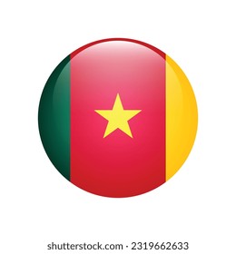 The flag of Cameroon. Flag icon. Standard color. The round flag. 3d illustration. Computer illustration. Digital illustration. Vector illustration.