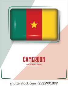 Flag of Cameroon isolated on White background with Text. Banner, Poster, vector, template, Mockup, Background, Social Media, Post, 3D.
