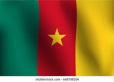 Flag of Cameroon with a little Waving, Shading & Flag Colors separated layers - Vector Illustration