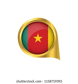 Flag of Cameroon, location map pin, pointer flag Cameroon, button gold, Icon country . Vector Illustration EPS10.