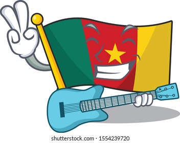 flag cameroon mascot isolated with cute with guitar