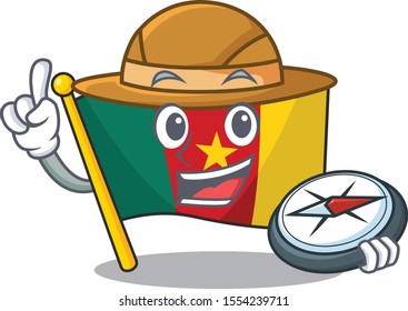flag cameroon mascot isolated with holding compass cute