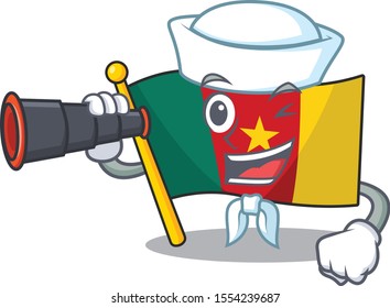flag cameroon mascot isolated with sailor holding binocular cute
