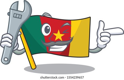 flag cameroon mechanic above the table cartoon