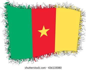 Flag of Cameroon (officially the Republic of Cameroon). Vector illustration of a stylized flag. Shaggy edge.