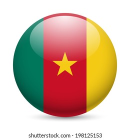 Flag of Cameroon as round glossy icon. Button with Cameroonian flag