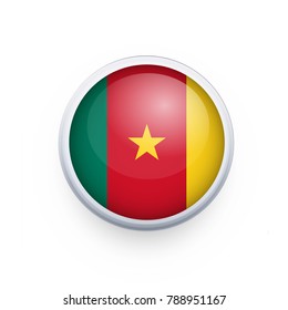 Flag of Cameroon as round glossy icon. Button with Cameroon flag. National flag for country of Cameroon isolated, banner vector illustration. Vector illustration eps10.