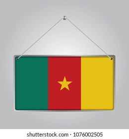 Flag of Cameroon. The symbol of the state in the pennant hanging on the rope, 
rectangle hanging. Vector Illustration EPS10.
