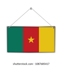 Flag of Cameroon. The symbol of the state in the pennant hanging on the rope, 
rectangle hanging. Vector Illustration EPS10. White Background.