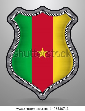 Flag of Cameroon. Vector Badge and Icon. Horizontal Orientation Version