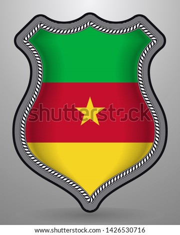 Flag of Cameroon. Vector Badge and Icon. Vertical Orientation Version