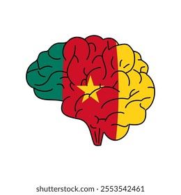 Flag of Cameroon. Vector illustration of a combination of a human brain with a country flag on a white background.