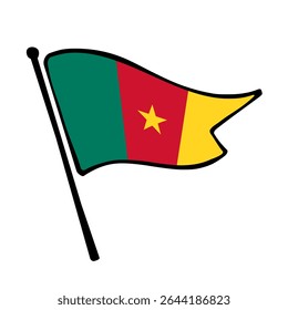 Bandeira de Camarões. Design de ícone de ilustração de vetor da bandeira de Camarões no estilo desenhado à mão. Bandeira de mastro flutuante.