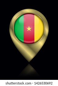 Flag of Cameroon. Vector Sign and Icon. Location Symbol Shape. Gold Isolated
