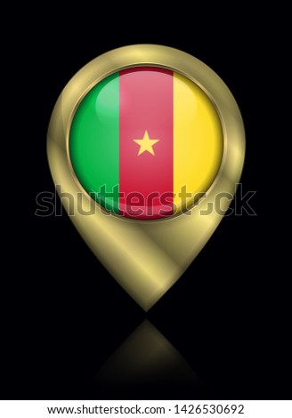 Flag of Cameroon. Vector Sign and Icon. Location Symbol Shape. Gold Isolated