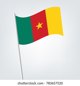 Flag of cameroon , cameroon flag waving isolated vector illustration,Cameroon Flag with Metal Pole. Vector illustration.