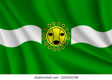 Flag of Camuy, Puerto Rico. Realistic waving flag of Camuy vector background.