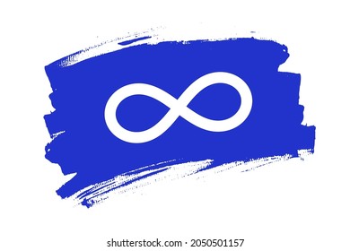 Bandera de los Métis, Canadá. El concepto de cepillo de pancartas azul Métis. Ilustración horizontal vectorial aislada en fondo blanco.  