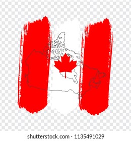Flag of Canada from brush strokes and Blank map Canada. High quality map of Canada on transparent background. Stock vector. Vector illustration EPS10.