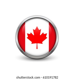 Flag of Canada, button with metal frame and shadow