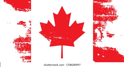 Flag of Canada . A canadian flag with a texture,brush stroke background,vector grunge styled flag