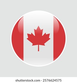 The flag of Canada. Circle icon flag. Button flag icon. glossy circle badge. 3d illustration.	