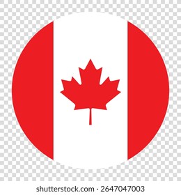 Bandera de Canadá. Diseño de Ilustración vectorial de computadora de icono de bandera de círculo de Canadá. Fondo de tablero de ajedrez transparente.