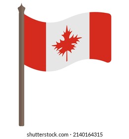 Bandera de Canadá. Ilustración del vector de color. La tela está decorada con una hoja de arce. El símbolo nacional del estado se desarrolla en el viento. Estilo plano. Fondo aislado. Temas políticos. 