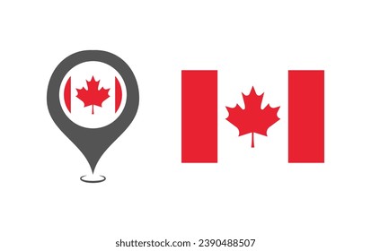 Flag of the Canada. Flat, color, location point of the Canada, national flag of the Canada location point. Vector icons