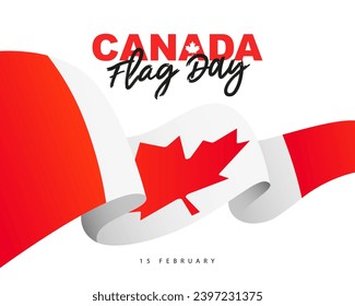 Flag of Canada fluttering in the wind. Canada flag day. February, 15. Maple leaf. Vector illustration on a white background.