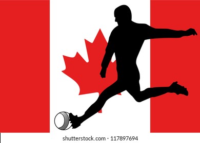 The flag of Canada with a football player
