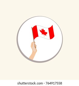 Flag of Canada in hand, round icons on white background. Human hand holding with Mexican flag. Isolated vector illustration.