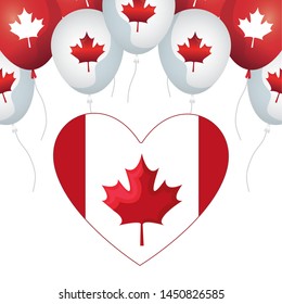 flag of canada in heart shape with balloons helium