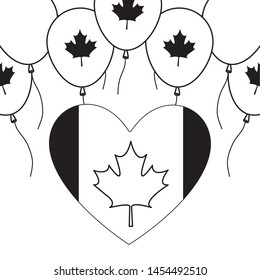 flag of canada in heart shape with balloons helium