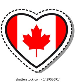 Flag Canada heart sticker on white background. Vintage vector love badge. Template design element. National day. Travel sign.