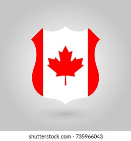 Flag of Canada icon in the shape of a police badge. Canadian national symbol. Vector illustration.