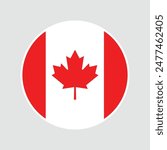 The flag of Canada. Flag icon. Standard color. Round flag. Computer illustration. Digital illustration. Vector illustration.	