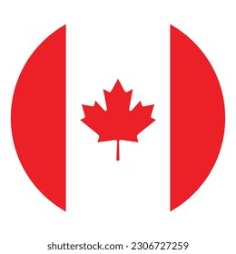 The flag of Canada. Flag icon. Standard color. Round flag. Computer illustration. Digital illustration. Vector illustration.