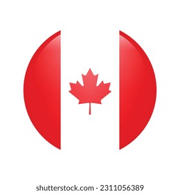 The flag of Canada. Flag icon. Standard color. Round flag. 3d illustration. Computer illustration. Digital illustration. Vector illustration.